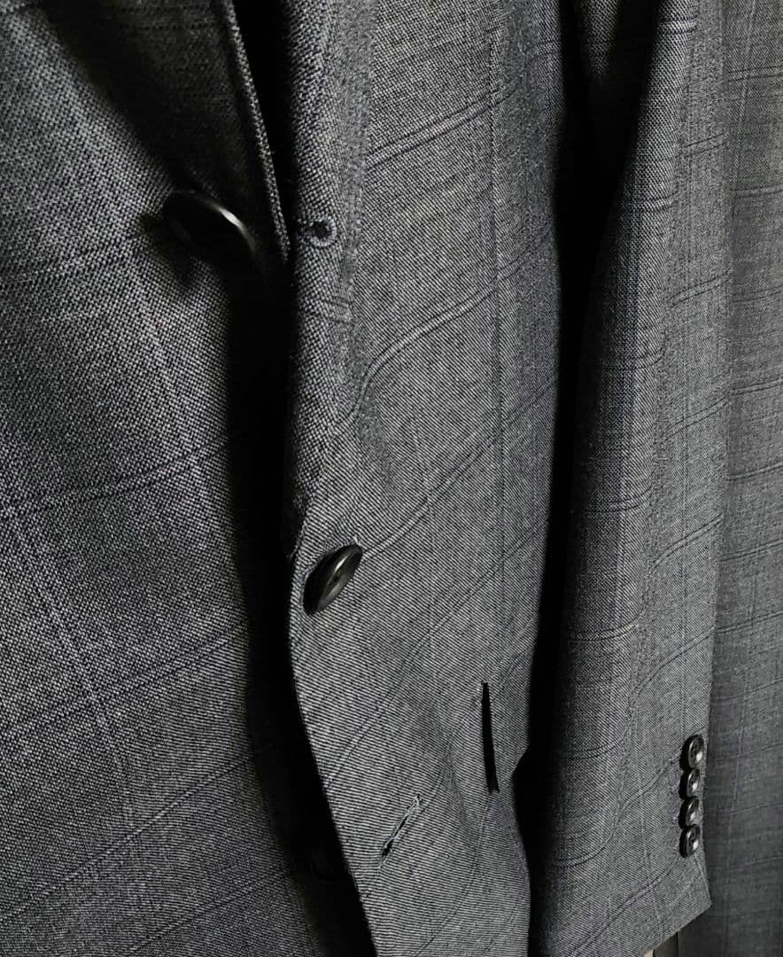 オリヒカ　メンズ　スーツ　スリーピース　グレー　チェック　ストレッチ　標準体型