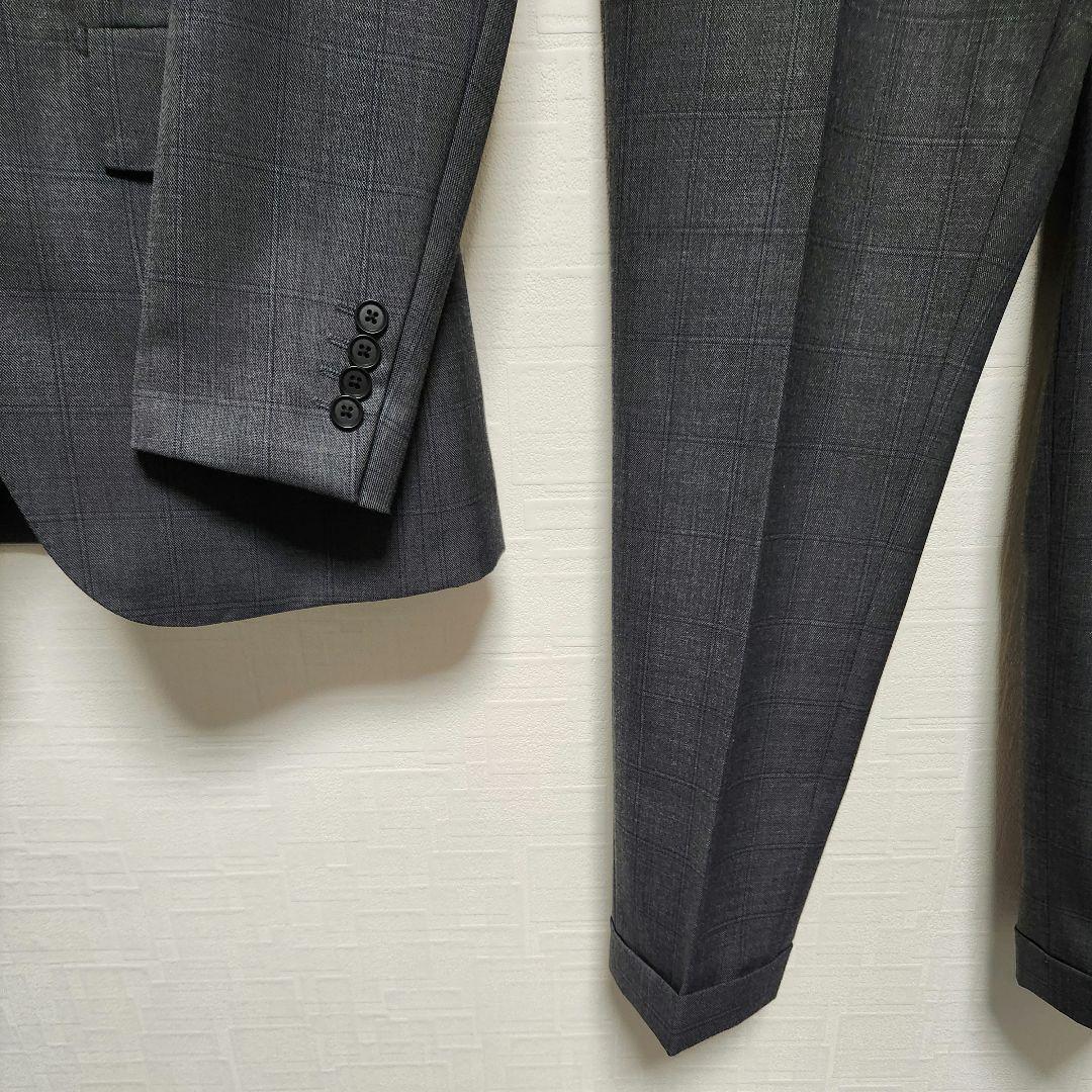 オリヒカ　メンズ　スーツ　スリーピース　グレー　チェック　ストレッチ　標準体型