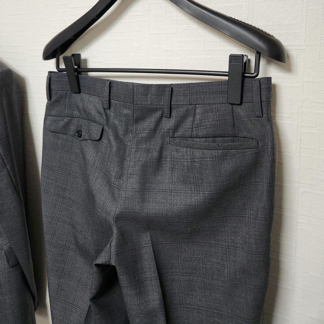 オリヒカ　メンズ　スーツ　スリーピース　グレー　チェック　ストレッチ　標準体型