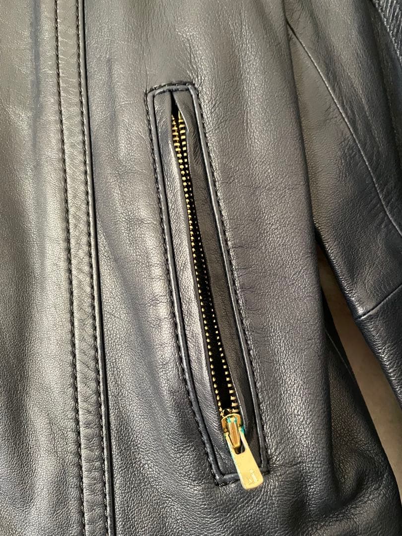 トゥモローランド　レザージャケット　羊革　36 ネイビー　ノーカラー