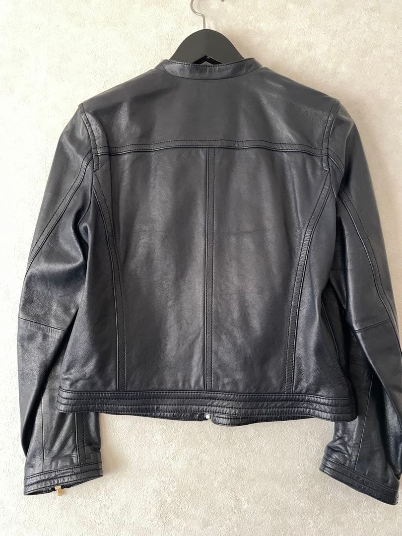 トゥモローランド　レザージャケット　羊革　36 ネイビー　ノーカラー