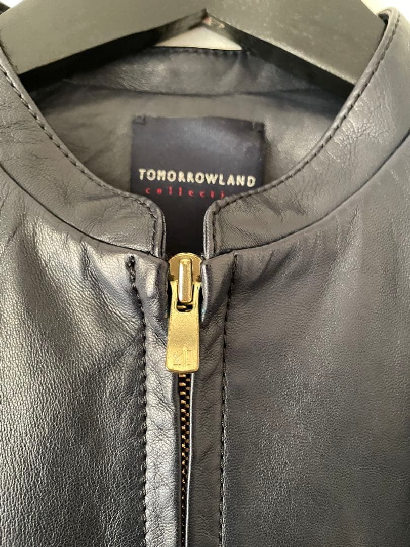 トゥモローランド　レザージャケット　羊革　36 ネイビー　ノーカラー