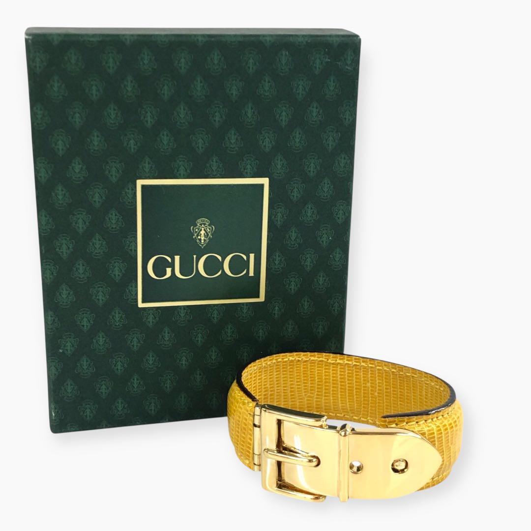 超美品 GUCCI グッチ リザード バングル ゴールド金具 イエロー
