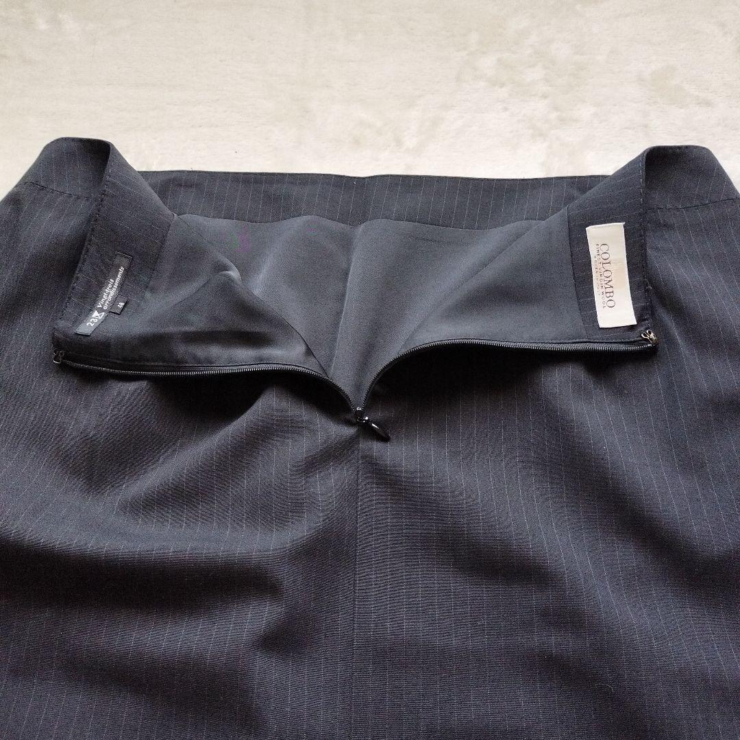 23区COLOMBO生地ウールストライプジャケット46スカート48セットアップ