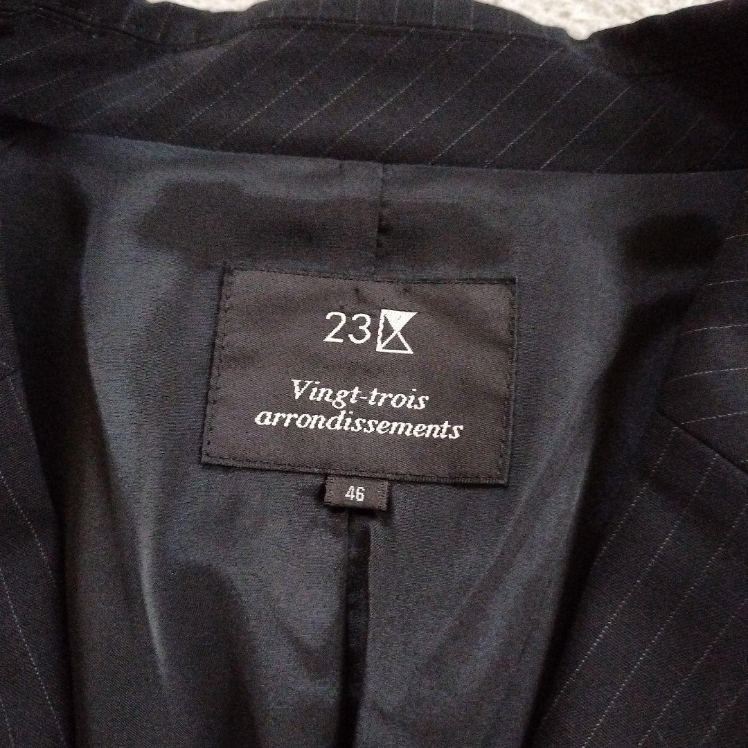 23区COLOMBO生地ウールストライプジャケット46スカート48セットアップ