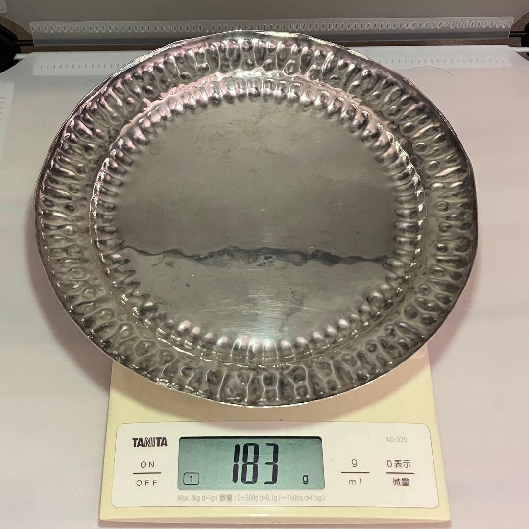 純銀 183g 鎚目 青海盆 在銘 共箱