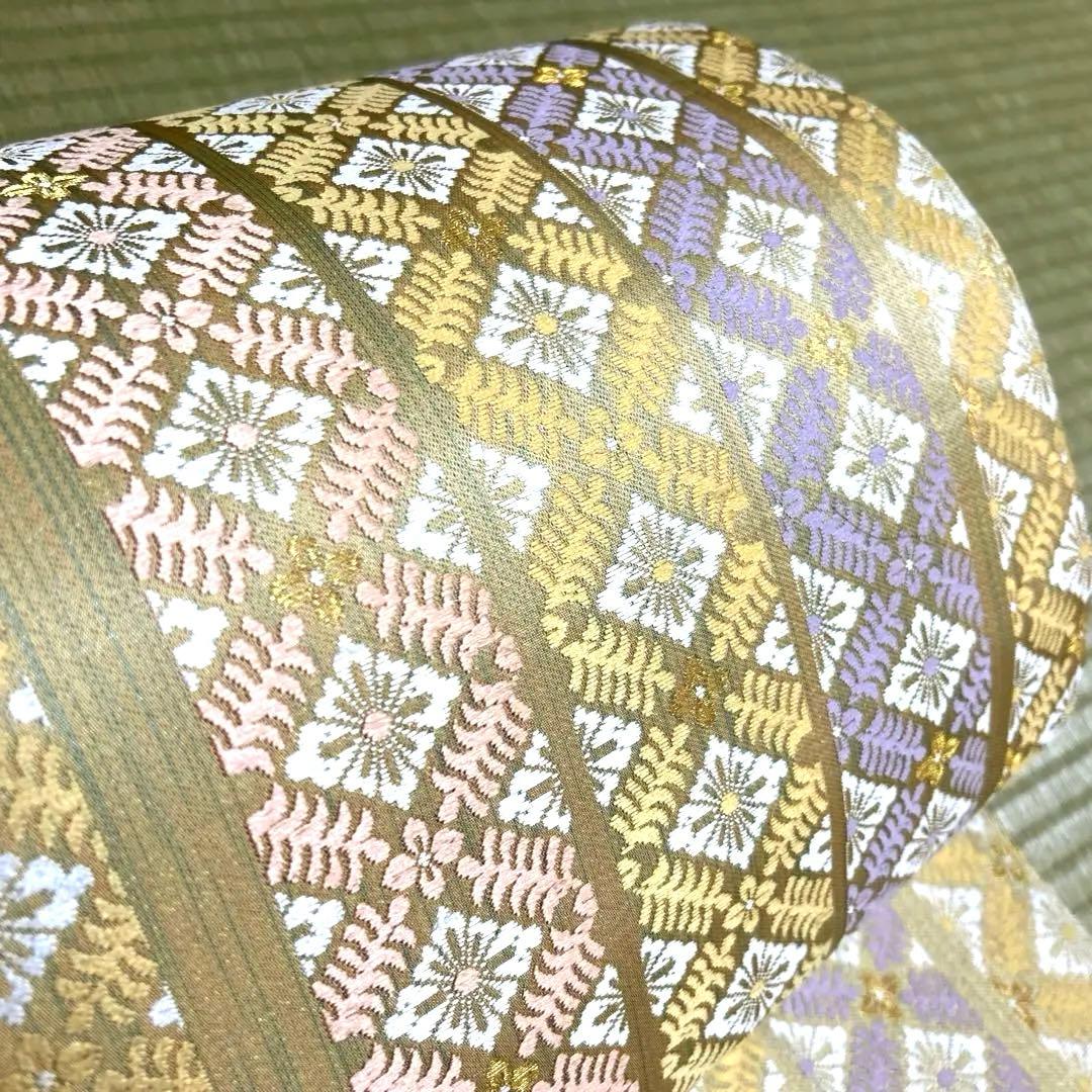 正絹　袋帯《刺繍　花亀甲　ライン》