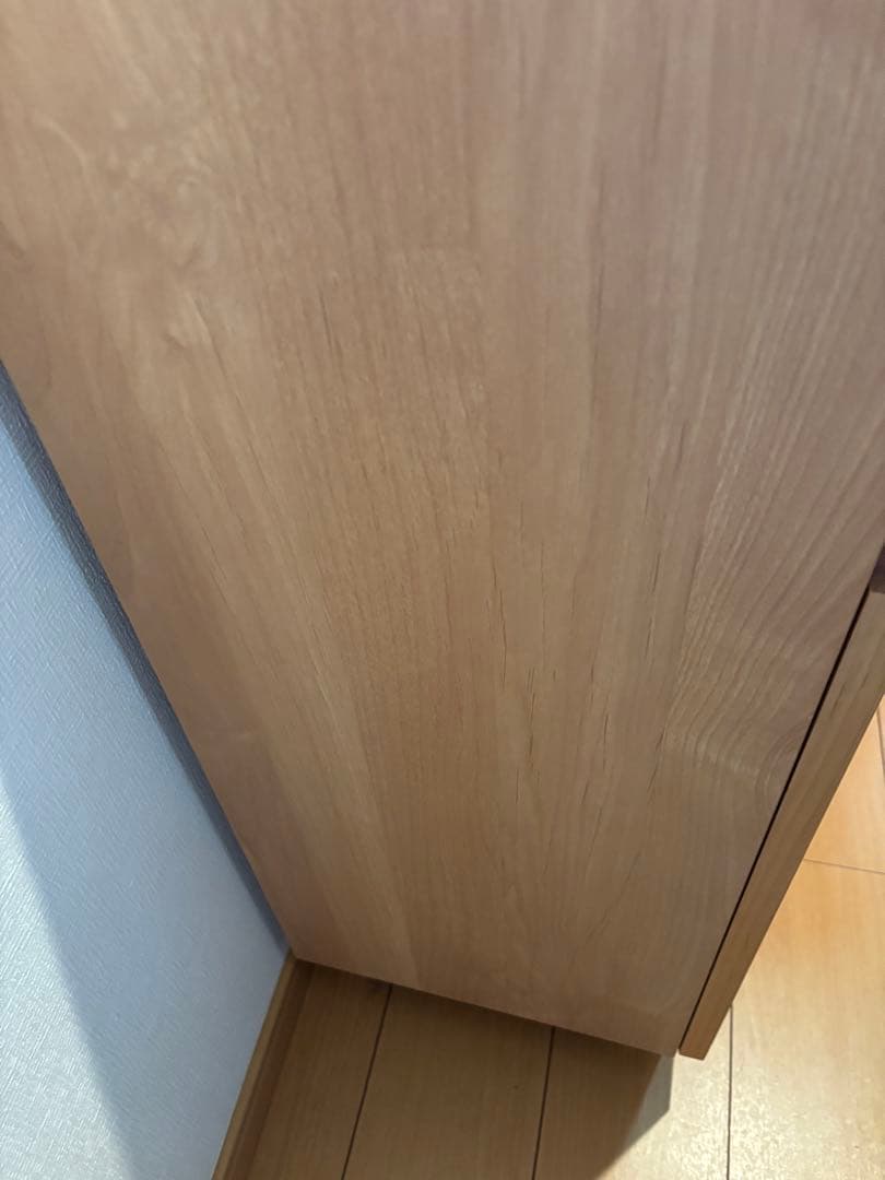 木製チェスト 3段 スライドドア ガラス窓付き