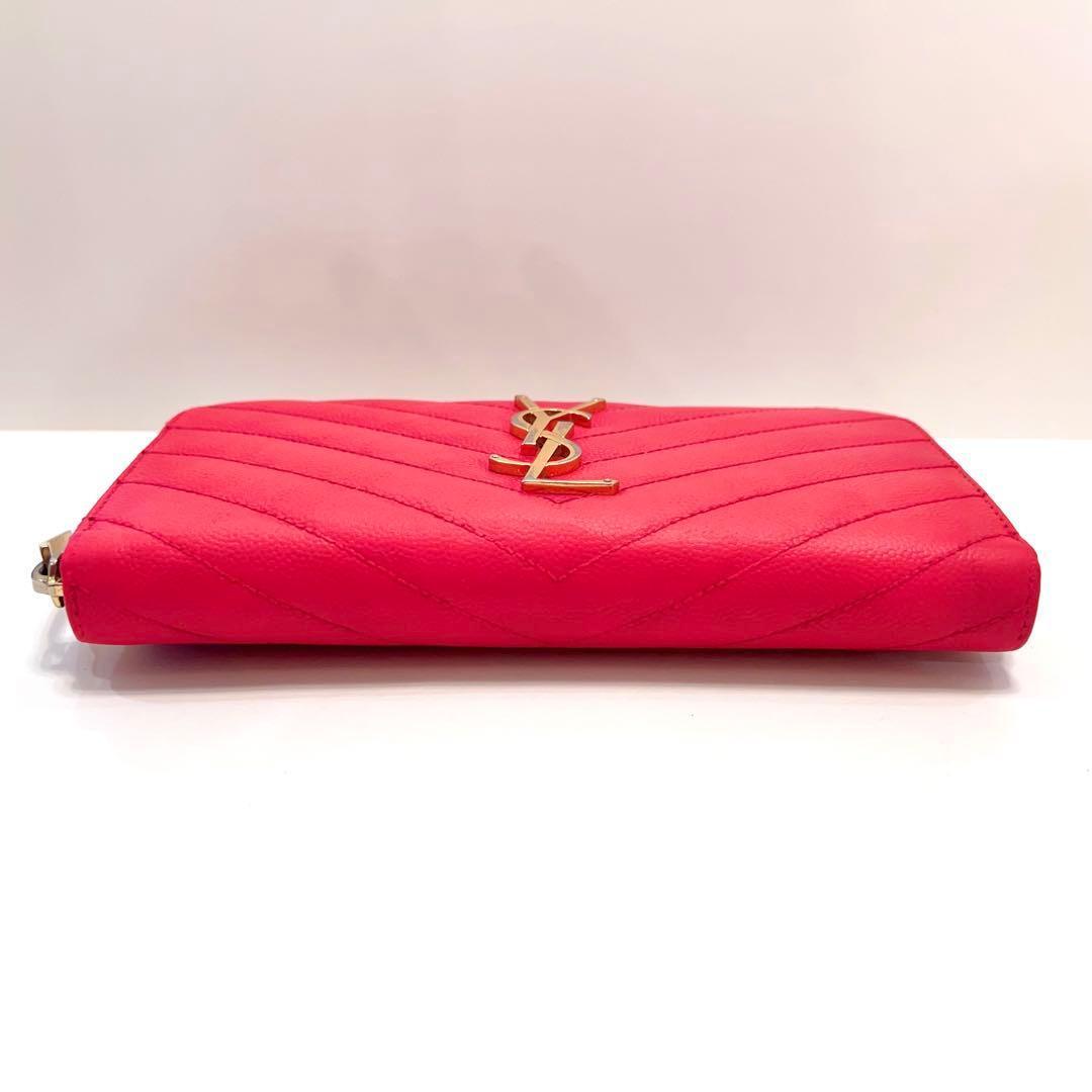 サンローラン 長財布 カサンドラ ラウンドファスナー キャビアスキン ピンク