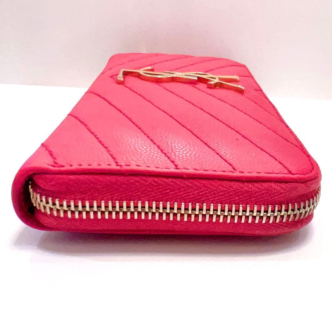 サンローラン 長財布 カサンドラ ラウンドファスナー キャビアスキン ピンク