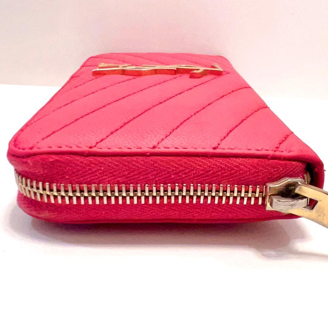 サンローラン 長財布 カサンドラ ラウンドファスナー キャビアスキン ピンク