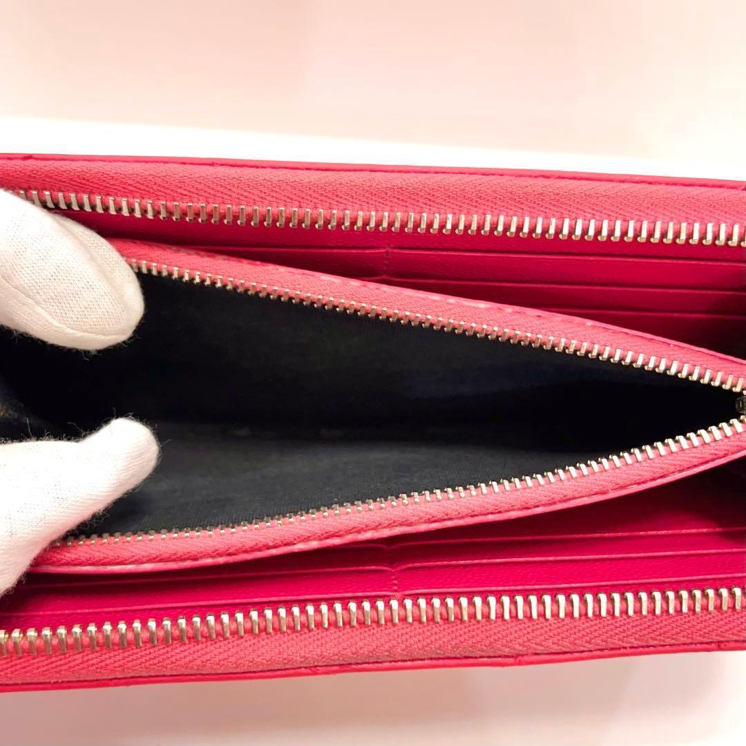 サンローラン 長財布 カサンドラ ラウンドファスナー キャビアスキン ピンク