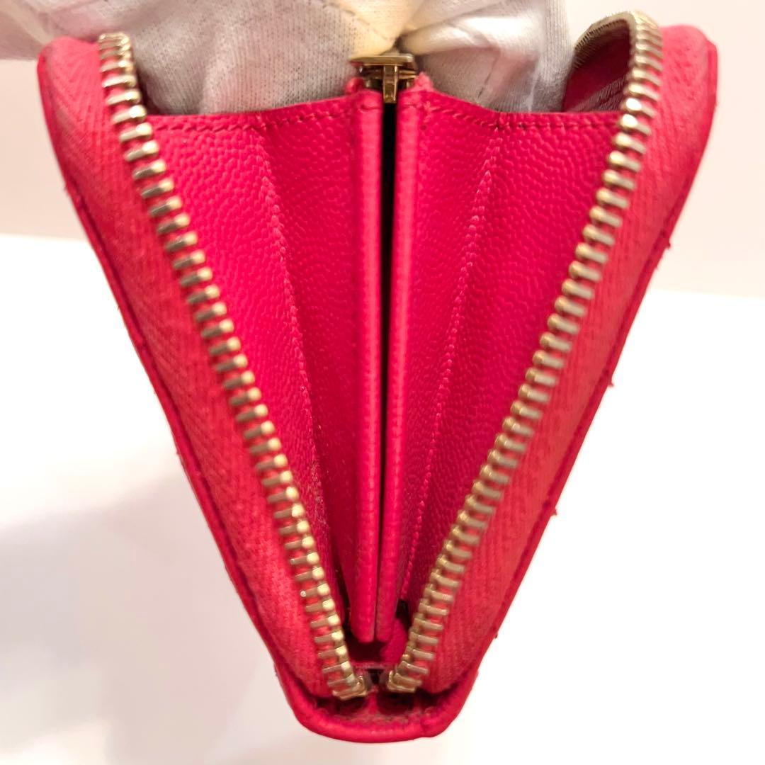 サンローラン 長財布 カサンドラ ラウンドファスナー キャビアスキン ピンク