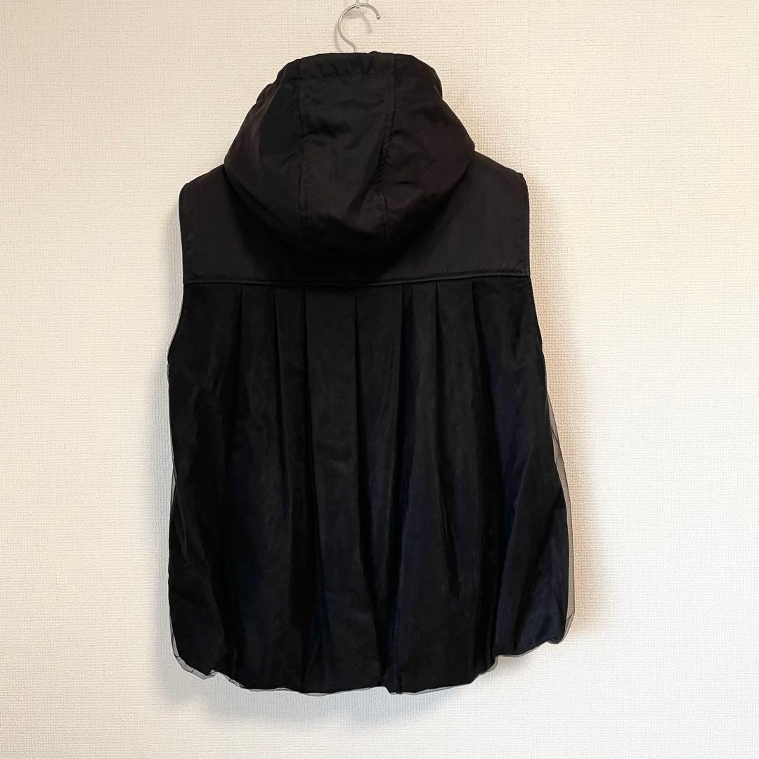 【新品】モニーレ タフタ チュール パーカー 中綿ベスト ダブルジップ ブラック