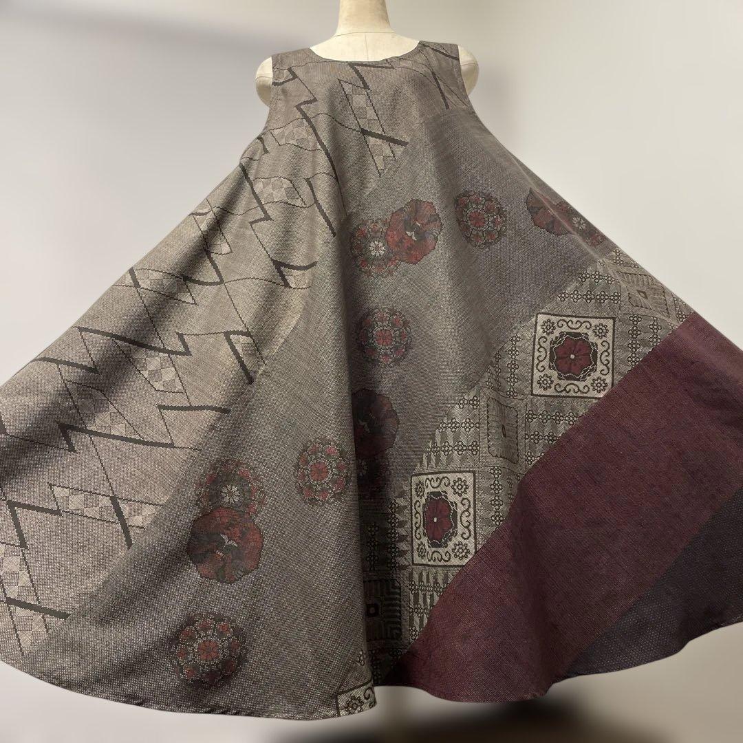 着物ワンピーステントラインロング丈《16》大島紬(龍郷柄7＆9マルキ)L〜L L