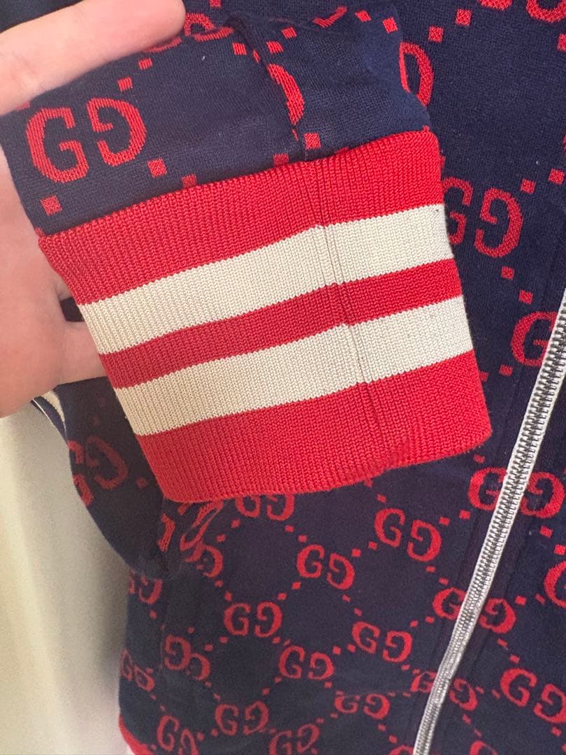 Gucci GGロゴ ジップアップジャケット ネイビー/レッド