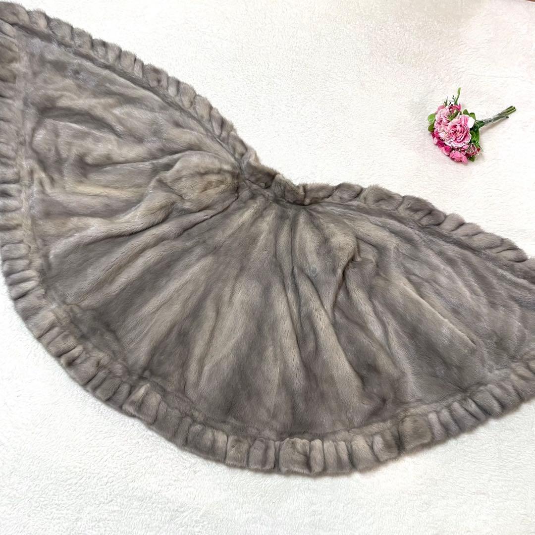 裾周り246cm サファイアミンク ポンチョ マント 羽織り MINK