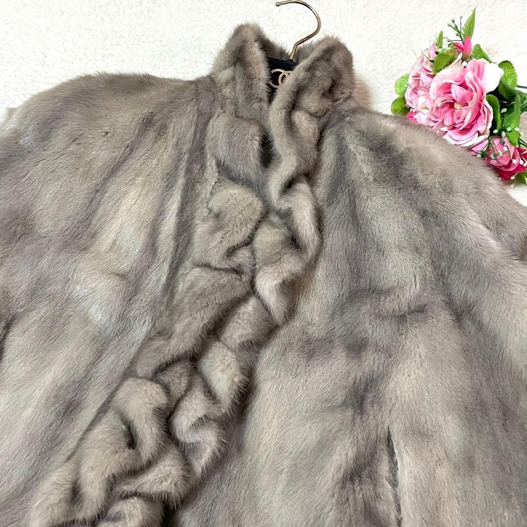 裾周り246cm サファイアミンク ポンチョ マント 羽織り MINK