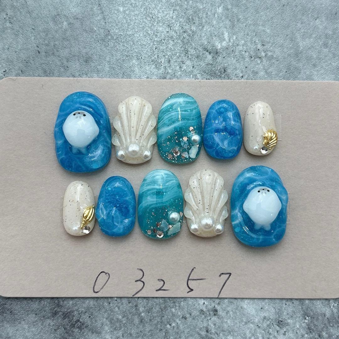 ネイルチップニュアンスクッキーひょっこりくまカフェラテ944