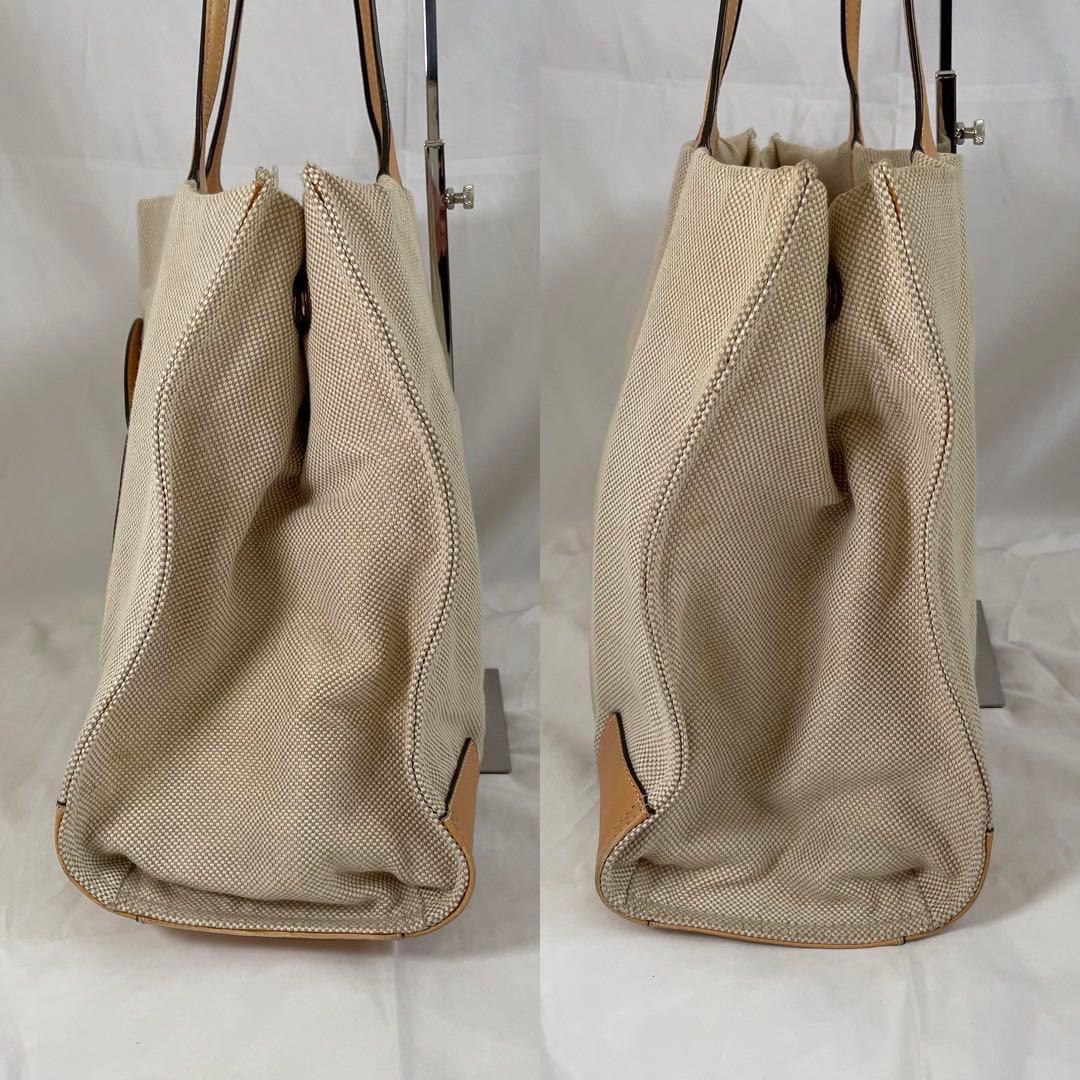 【美品】トリーバーチ エラ トートバッグ レザー×キャンバス ベージュ A4可