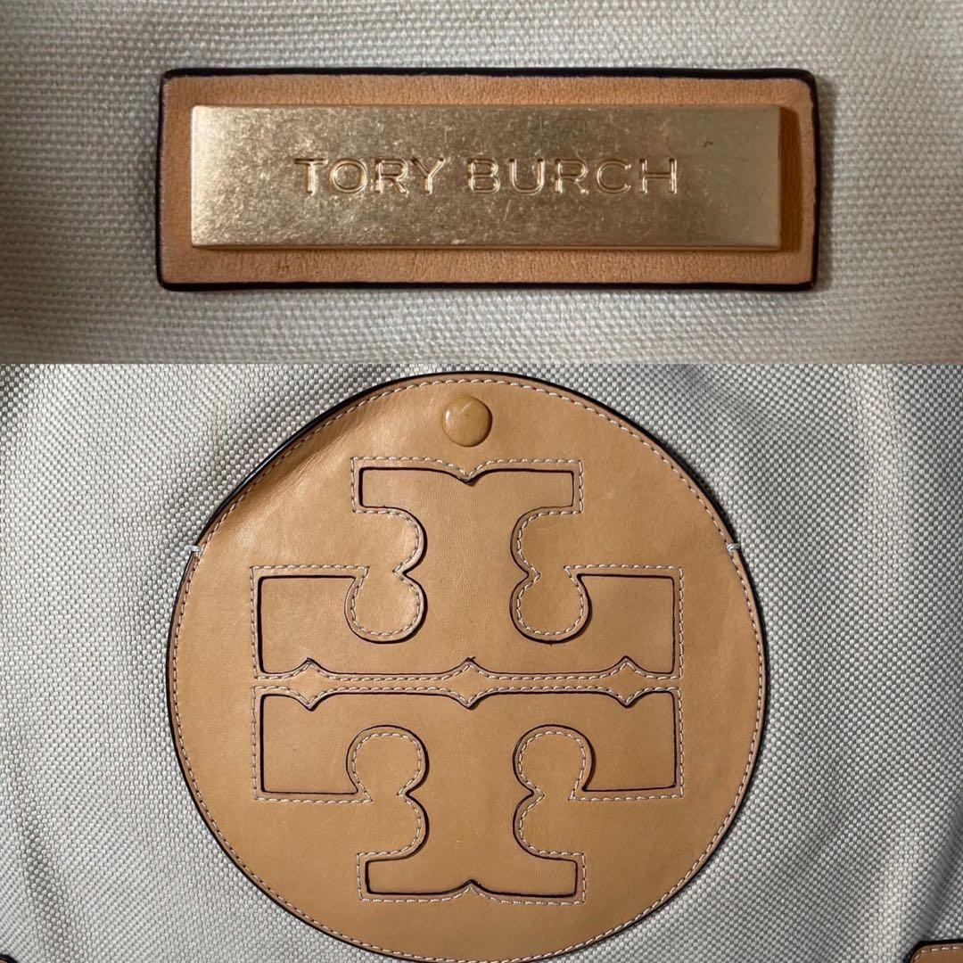 【美品】トリーバーチ エラ トートバッグ レザー×キャンバス ベージュ A4可