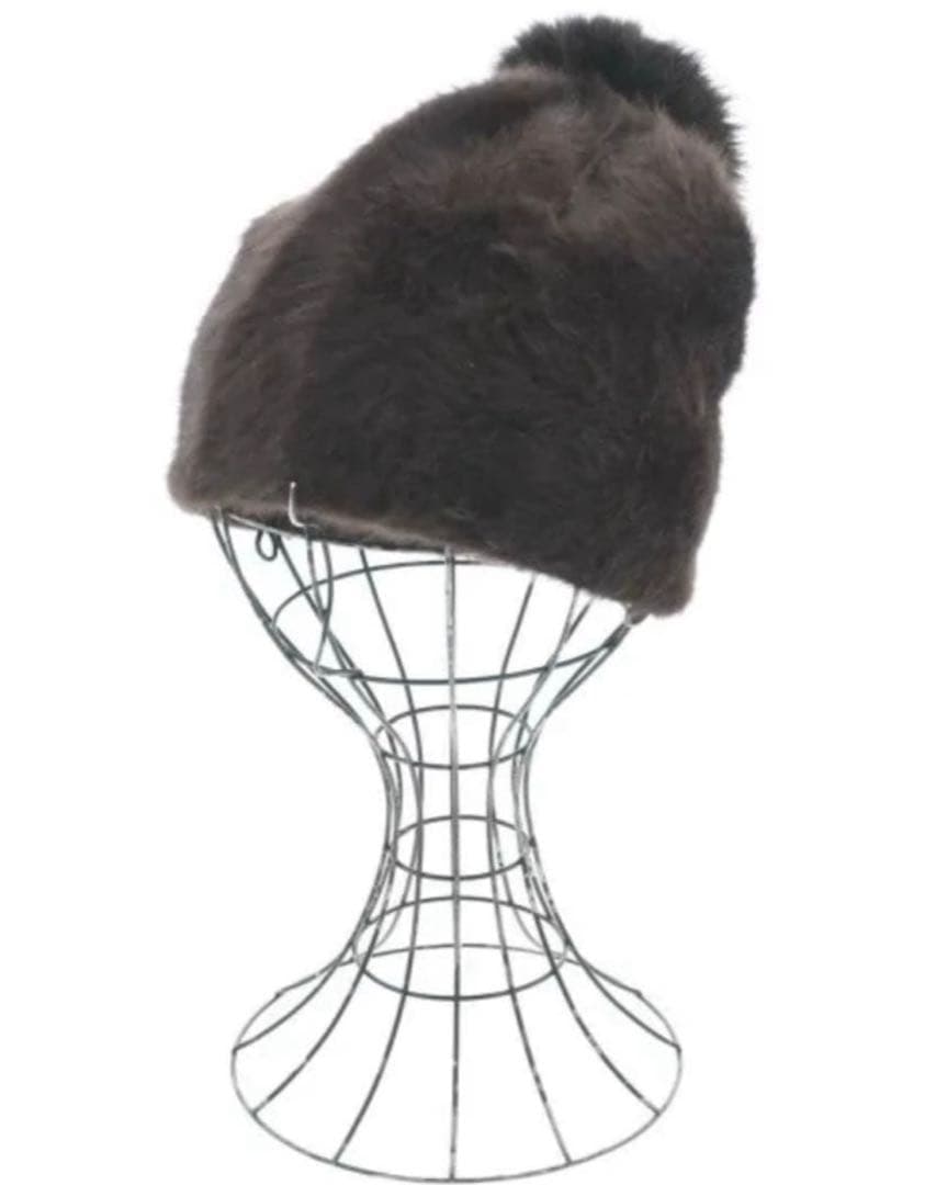 Maxmara リアルファー　アンゴラ　ニット帽　ポンポン付　ブラウン　ビーニー