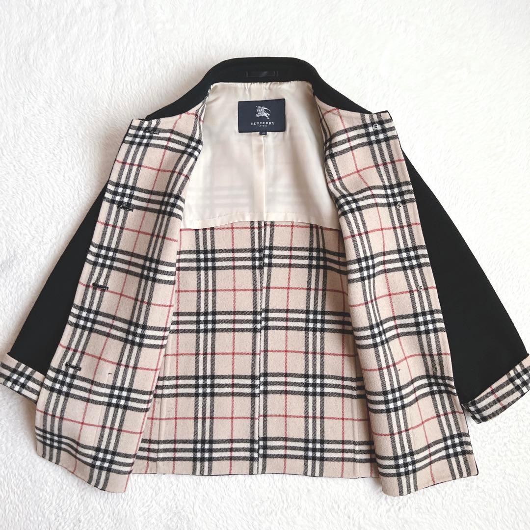 バーバリーロンドン ダブルフェイス コート ノバチェック カシミヤ ブラック L