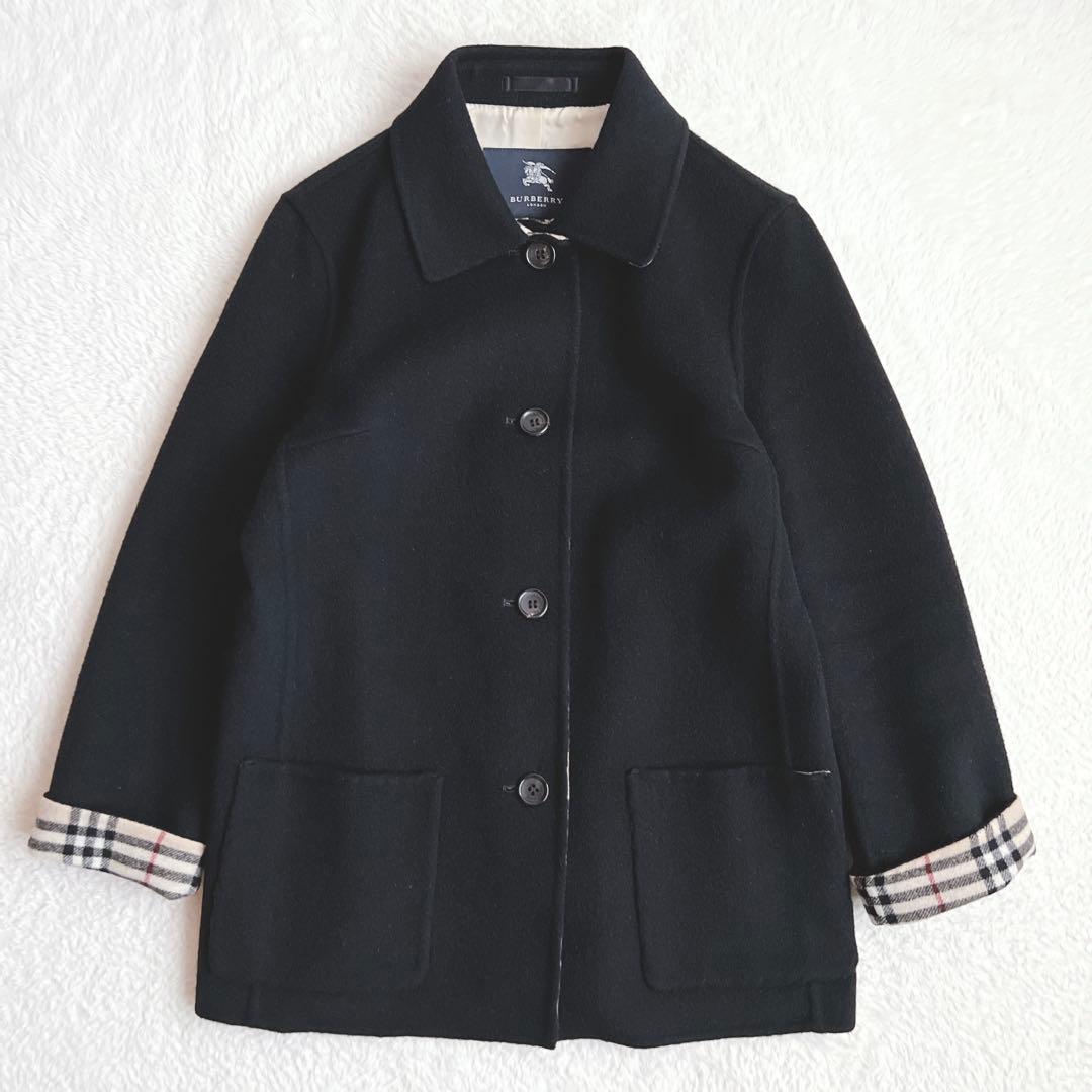 バーバリーロンドン ダブルフェイス コート ノバチェック カシミヤ ブラック L