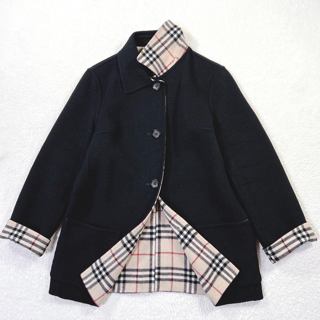 バーバリーロンドン ダブルフェイス コート ノバチェック カシミヤ ブラック L