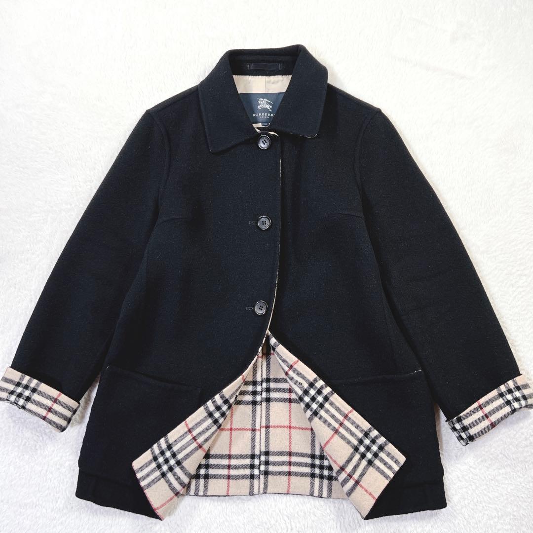 バーバリーロンドン ダブルフェイス コート ノバチェック カシミヤ ブラック L