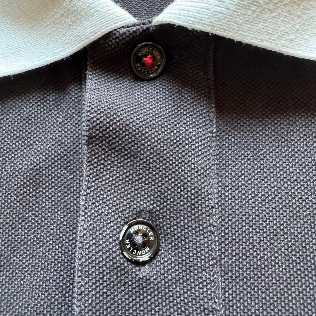 MONCLER モンクレール 半袖 ポロシャツ ロゴワッペン 鹿子 黒 衿白 S