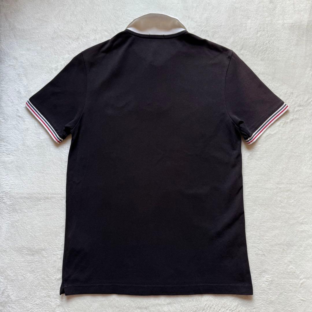 MONCLER モンクレール 半袖 ポロシャツ ロゴワッペン 鹿子 黒 衿白 S