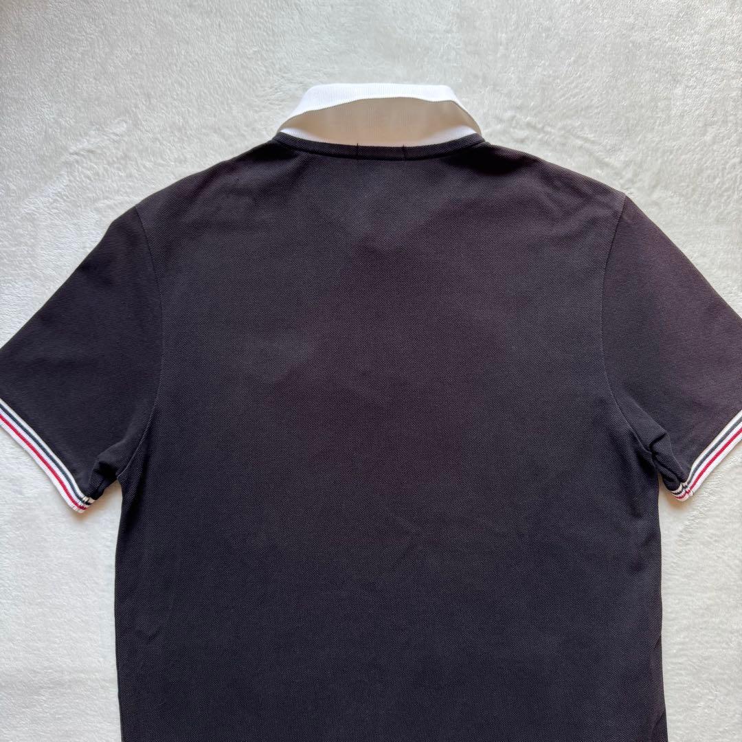 MONCLER モンクレール 半袖 ポロシャツ ロゴワッペン 鹿子 黒 衿白 S