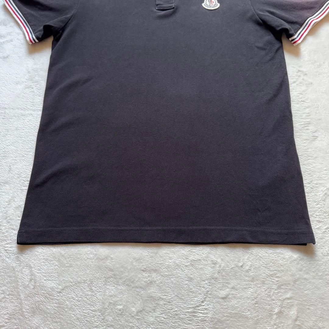 MONCLER モンクレール 半袖 ポロシャツ ロゴワッペン 鹿子 黒 衿白 S