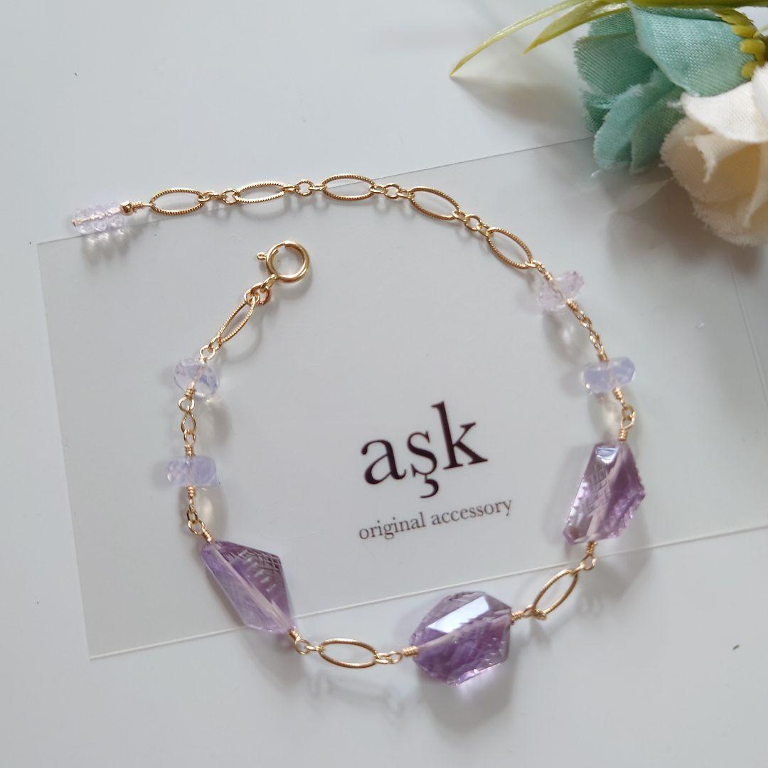 ℕページ】14Kgf❩ 素敵✧*タンブルカービングアメジストのブレスレット
