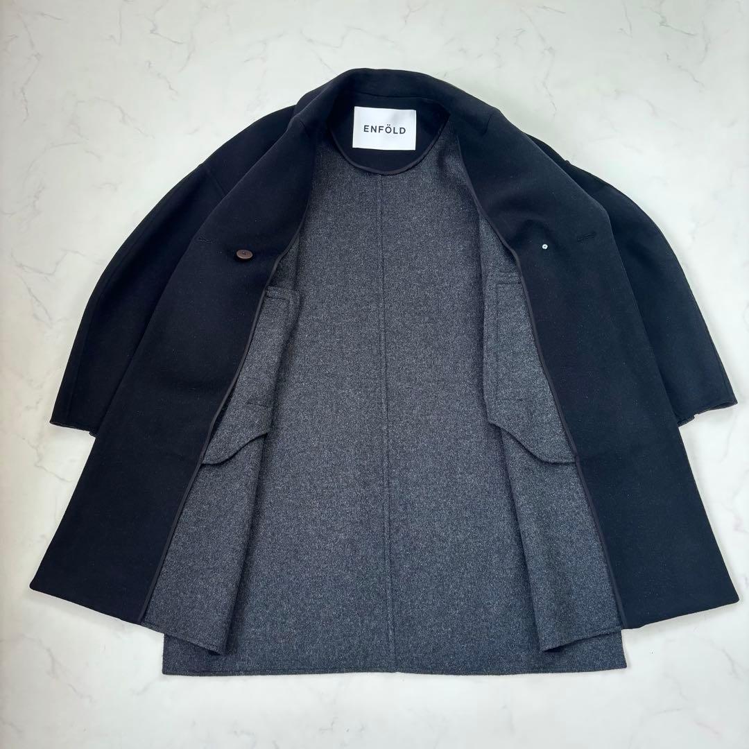【美品 23AW】エンフォルド WOOL COAT ウール リバーコート 黒 S