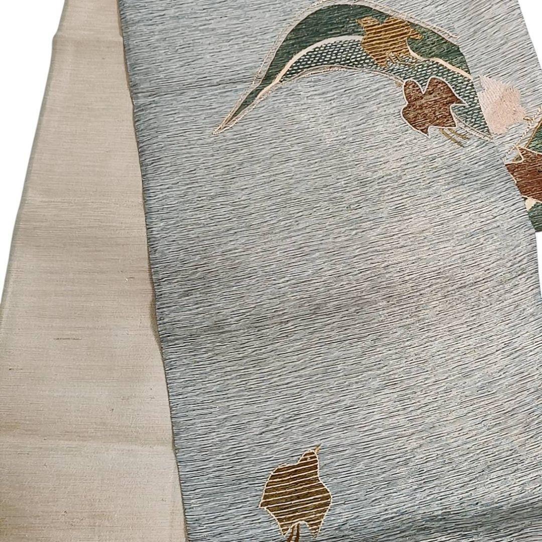 着*子様 華 袋帯 お太鼓柄 千鳥 汕頭刺繍 山 鳥 グレー