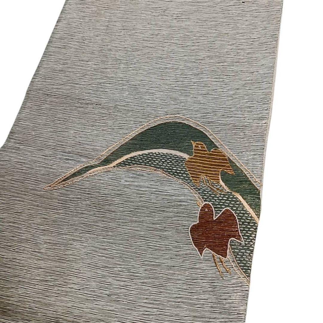 着*子様 華 袋帯 お太鼓柄 千鳥 汕頭刺繍 山 鳥 グレー