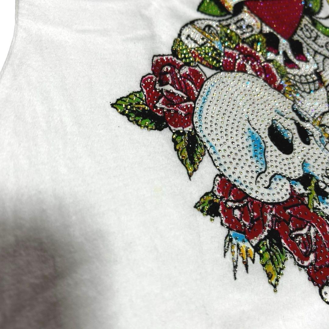エドハーディー Y2K Tシャツ ピタT スカル ラインストーン XS