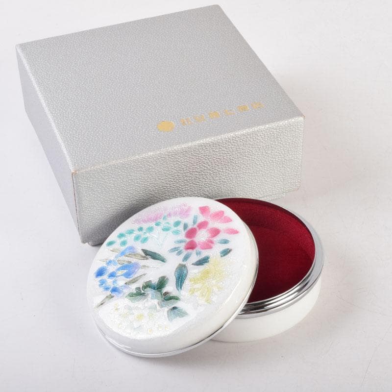 七宝焼　安藤七宝店　花草文　盒子　蓋物　箱付　V　8637