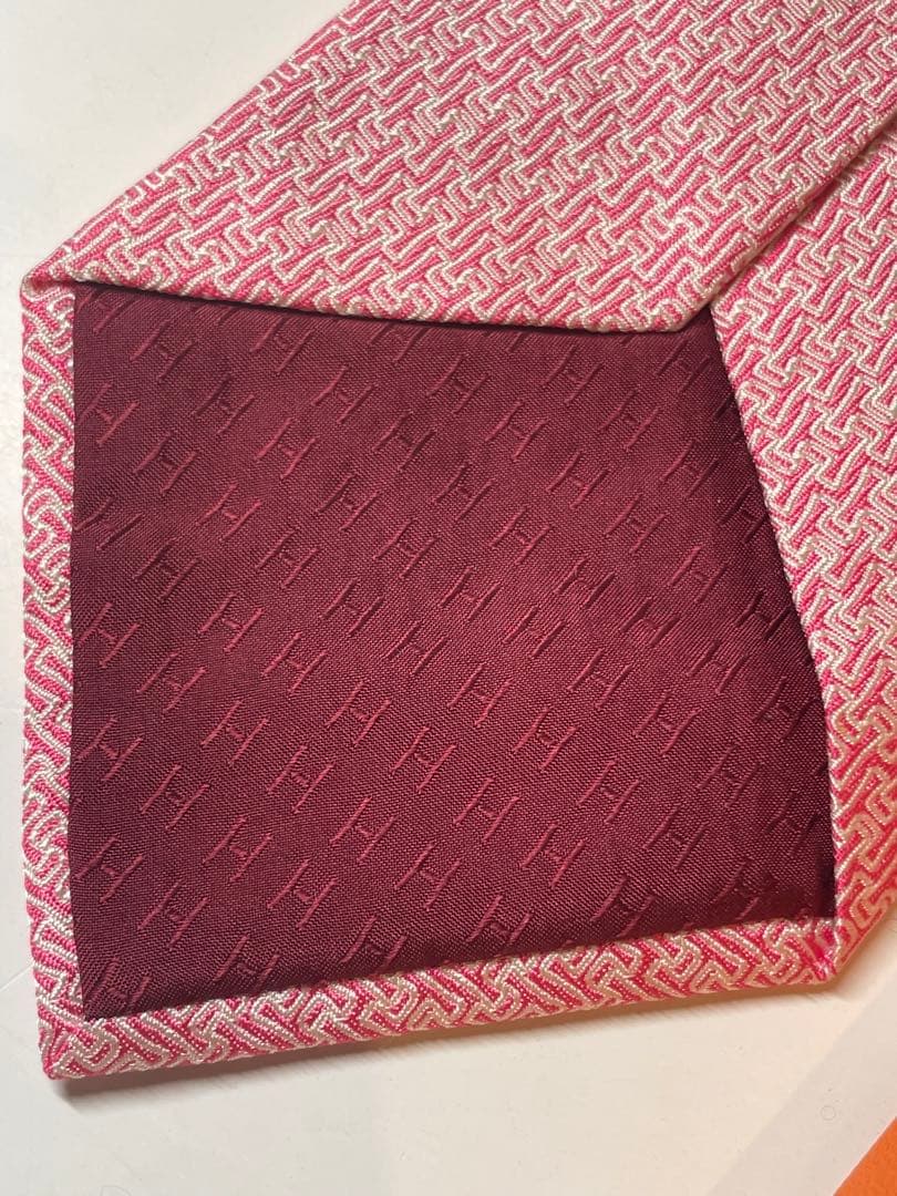 【極美品】HERMES ピンク H総柄　ネクタイ