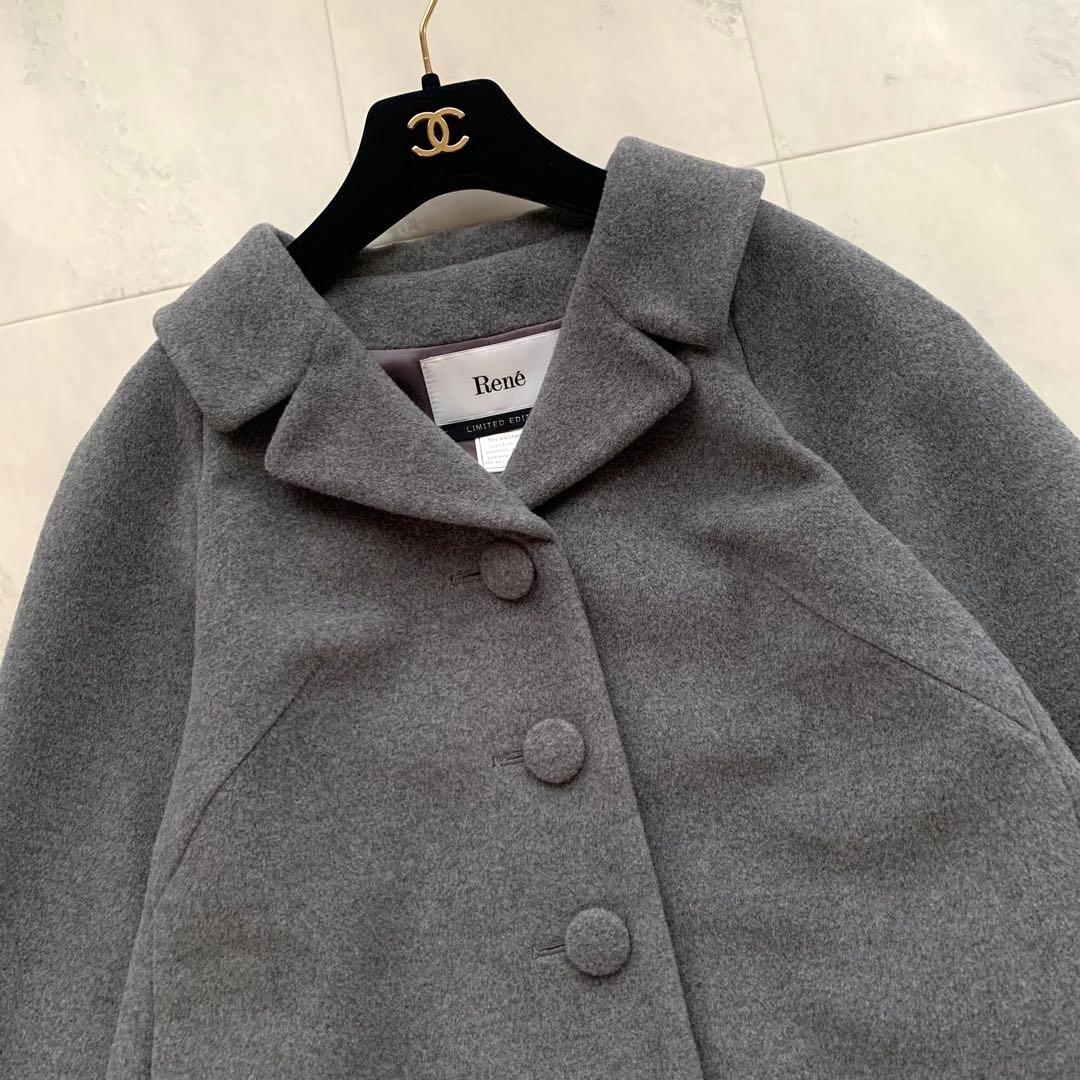 近年♡美品♡ルネ アンゴラ混 ポンチョ ショートコート グレー 34