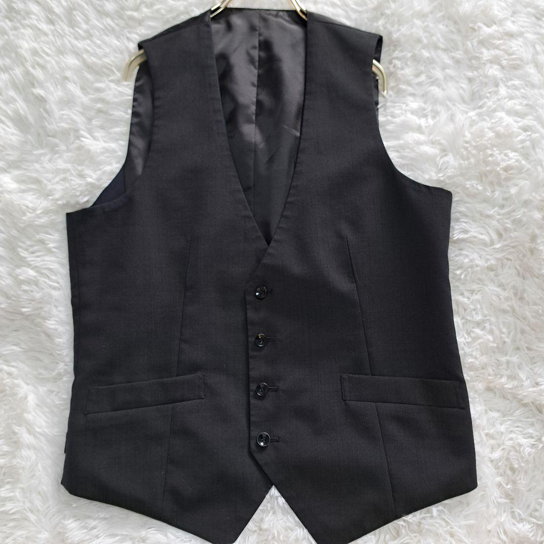 スーツセレクト【美品】 3ピーススーツ A6 リバーシブルベスト 黒系 ウール混