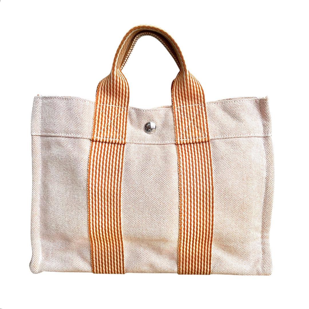 【未使用級】エルメス/ニューフールトゥPM/ハンドバッグ/キャンバス/オレンジ