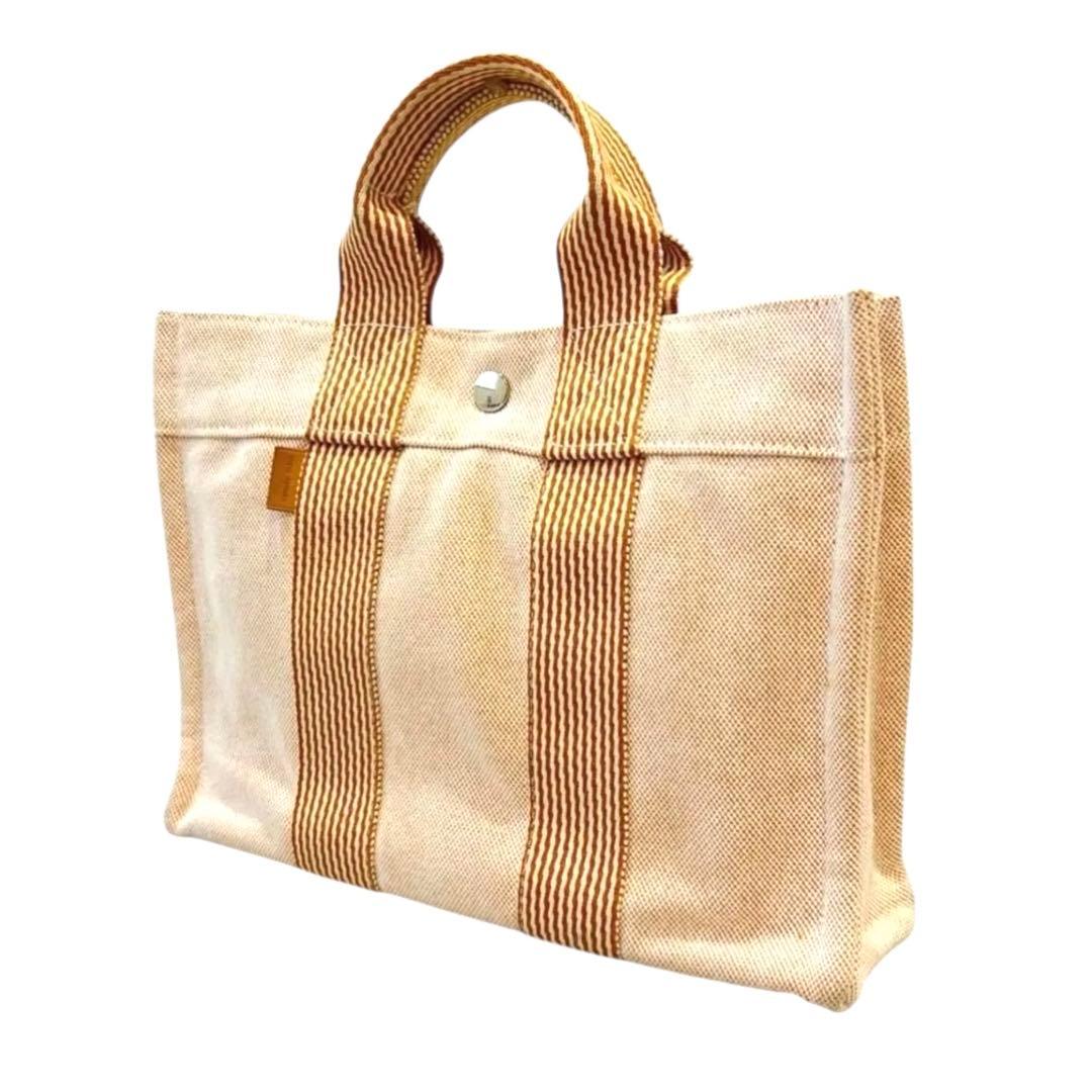 【未使用級】エルメス/ニューフールトゥPM/ハンドバッグ/キャンバス/オレンジ