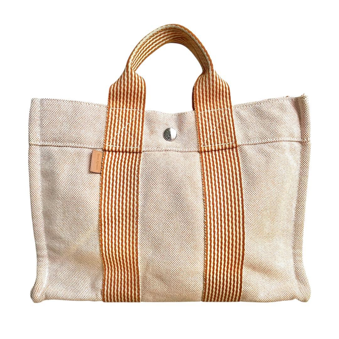 【未使用級】エルメス/ニューフールトゥPM/ハンドバッグ/キャンバス/オレンジ