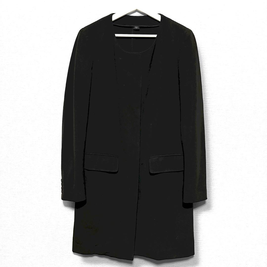 90s/ヘルムートラング本人期/ノーカラー/フラップコート/黒/44