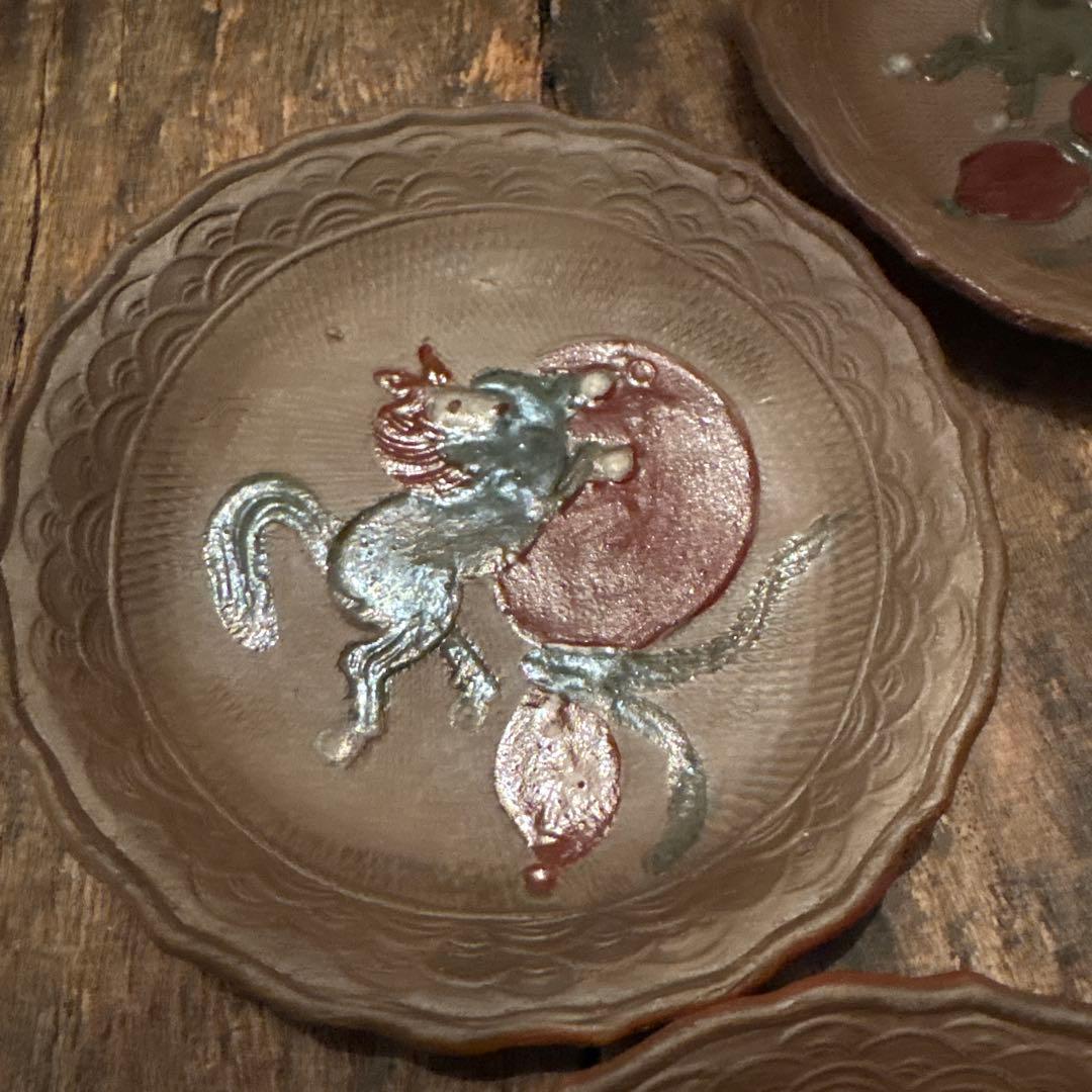 古備前　煎餅皿❷ ❸瓢箪から駒　10枚　午年　縁起物　開運