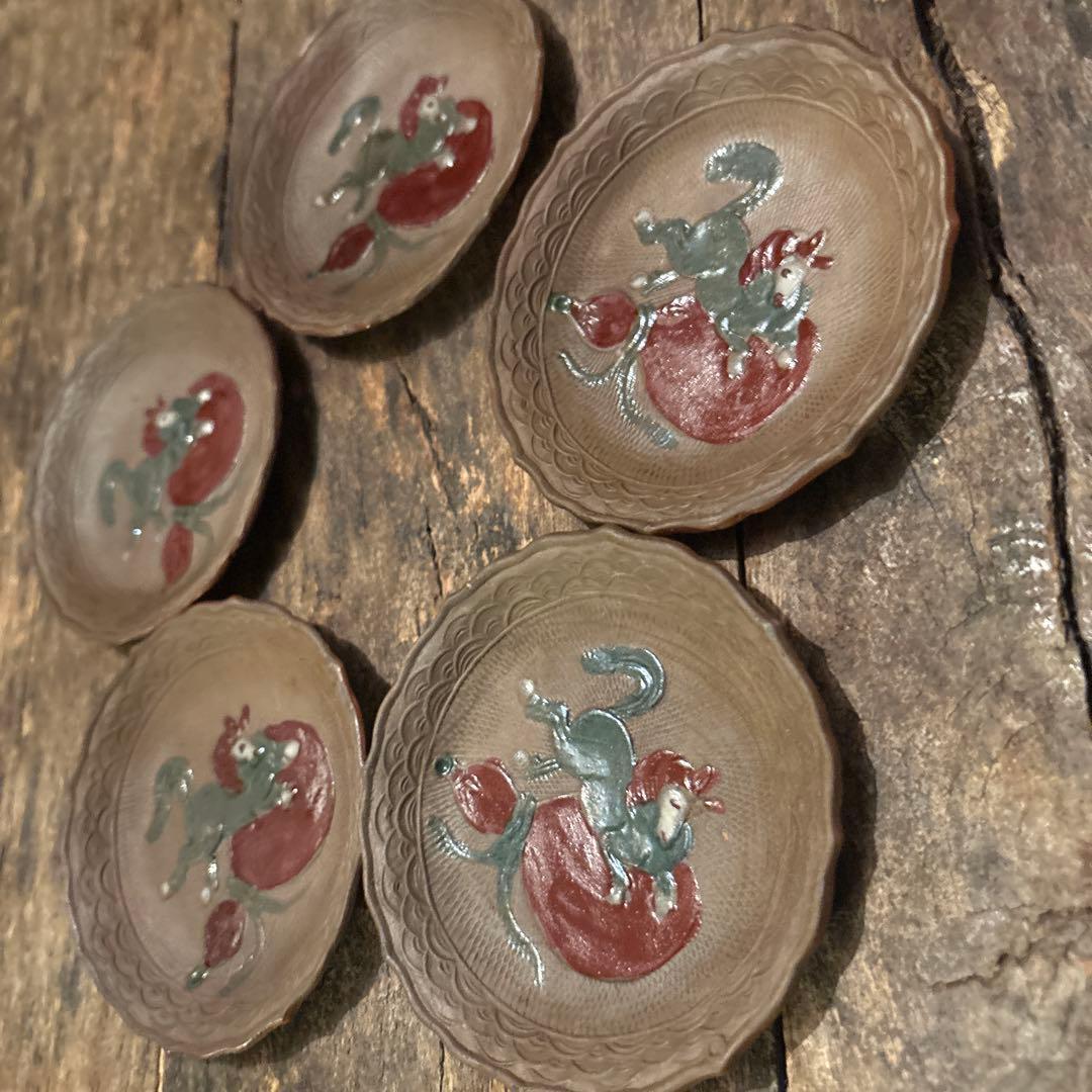 古備前　煎餅皿❷ ❸瓢箪から駒　10枚　午年　縁起物　開運