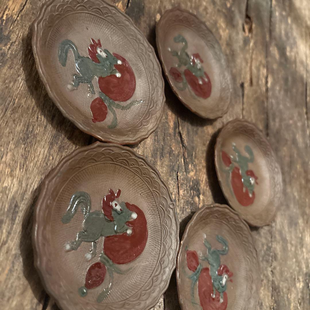 古備前　煎餅皿❷ ❸瓢箪から駒　10枚　午年　縁起物　開運